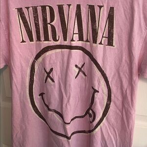 NIRVANA Pink Smiley Face Tee Graphic T -Shirt Size L NWOT